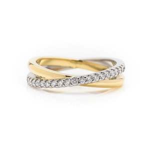 Wedding Rings Auckland: 18ct yellow gold and platinum crossover diamond wedding ring