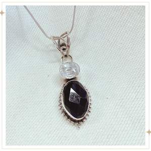 Necklaces And Pendants: ALJAZE - Onyx & Clear Quartz Necklace