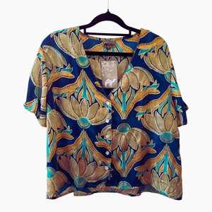 Tops: V Neck Button Blouse - Daisy