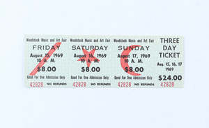 Woodstock Ticket from August 15, 16, 17, 1969