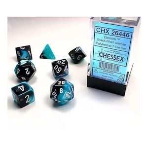 Dice Coins: Chessex - Gemini Black-Shell w/White Classic  Polyhedral