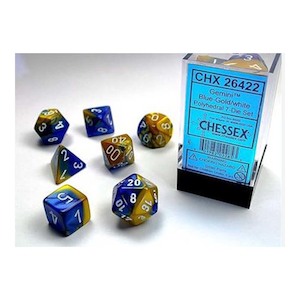 Dice Coins: Chessex - Gemini Blue-Gold w/white Classic Polyhedral