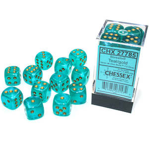Dice: Chessex - 16mm D6 (12 Dice) Borealis Teal/Gold Luminary