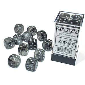 Chessex - 16mm D6 (12 Dice) Borealis Light Smoke/Silver Luminary