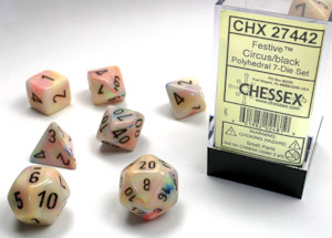 Dice: Chessex - Festive Circus w/black Signature Polyhedral 7-Die
