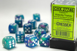 Dice: Chessex - Signature 16mm d6 (12 Dice) Festive Waterlily/white