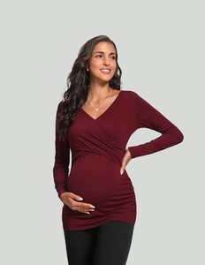 Long Sleeve Maternity and Breastfeeding Top – Red – Caribelle NZ