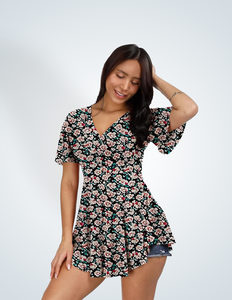 Empire Waist Tunic – Black Floral – Caribelle NZ