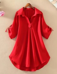 Half Sleeve Work Blouse – Red – Caribelle NZ