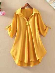 Products: Half Sleeve Work Blouse – Yellow – Caribelle NZ