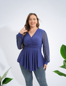 Plus Size Lace Sleeve Tunic – Blue – Caribelle NZ
