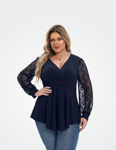 Plus Size Lace Sleeve Tunic – Navy – Caribelle NZ