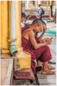 People: Young Monks with Cellphone, Myanmar