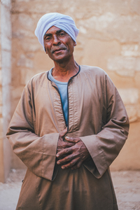 People: Egpytian Man with White Turban. Karnak Temple
