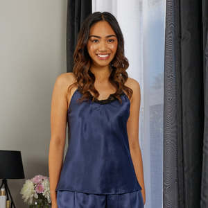 Silk Camisoles: Silk Lace Camisole top -  Navy