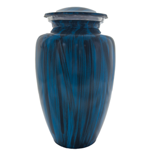 Products: Ceramic Adult Urn - Blue and Black Stripe - Carried Away Coffins New Zealand