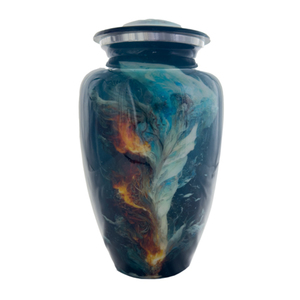 Products: Ceramic Adult Urn - Blue with Fire - Carried Away Coffins New Zealand