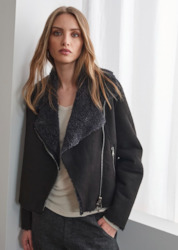 Coats Sweaters: TRANSIT PAR -SUCH SHEARLING BLACK ZIP JACKET