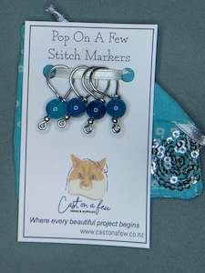 Accessories: Pop On A Few "Precious" - 9mm Stitch Markers, Blue Stripe Agate Stone Beads