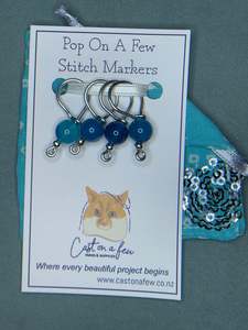 Accessories: Pop On A Few "Precious" - 9mm Stitch Markers, Blue Stripe Agate Stone Beads
