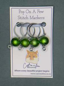 All: Pop On A Few "First Glass" - 15mm Stitch Markers, Green Coated Glass Beads