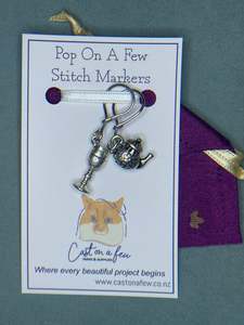 All: Pop On A Few "Charming" - 9mm Stitch Markers, Silver Teapot & Goblet