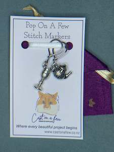 Pop On A Few "Charming" - 9mm Stitch Markers, Silver Teapot & Goblet