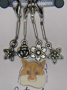 Pop On A Few "Charming" - 3.5mm Lobster Clasp Stitch Markers, Silver Blooms Set