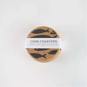Table Linen: FISH CORK COASTERS SET 4