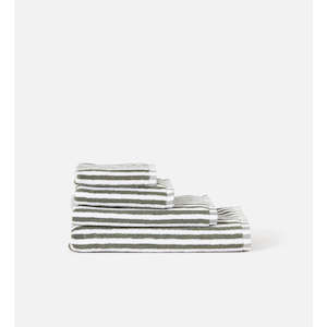 Towels: WIDE STRIPE TOWEL OLIVE WHITE