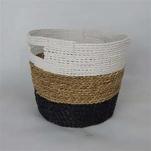 Baskets Storage: SEAGRASS BIN BLACK NATURAL WHITE