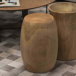 BARREL TEAK SIDE TABLE/STOOL