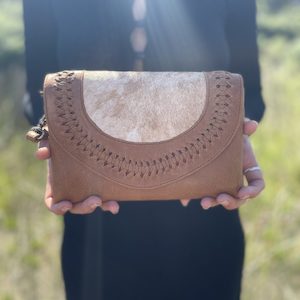 Plaited Cowhide Clutch - Brown - Exudy Art for Living