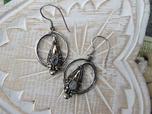 Ornate Circle Earrings with Moonstone and Gold - Exudy Art for Living