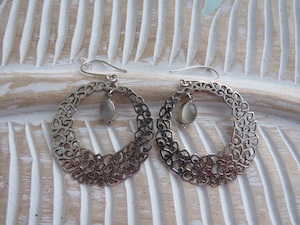 Ornate Filigree Drop Disc Earrings with Moonstone - Exudy Art for Living
