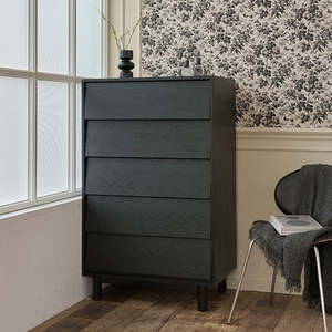 MORVEN 5 Drawers Tallboy - Black