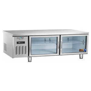 Storage: Stainless Steel Double Glass Door Workbench Fridge PLR-15B2(600MM)