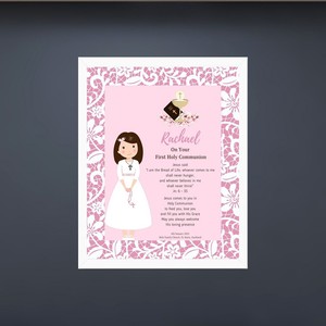 Personalised Frame – First Holy Communion Girl (Pink) Family Life Catholic Gifts
