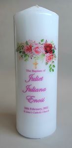 Candles Family Life Catholic Gifts: Personalised Candle Baptism Rose , Pink Family Life Catholic Gifts