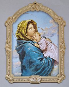 Blessed Mother: Mother and Child – Wooden Plaque Baroque Style Family Life Catholic Gifts
