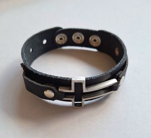 Leather Bracelet with Silver Metal Cross – Adjustable Family Life Catholic Gifts