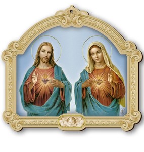 Sacred and Immaculate Hearts – Baroque Style Wood Plaque0 Family Life Catholic Gifts