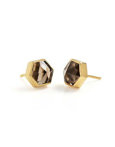 Earrings: Smokey Quartz Gold Studs