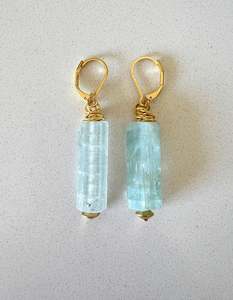 Limited Edition: Raw Aquamarine Gold Earrings - Long