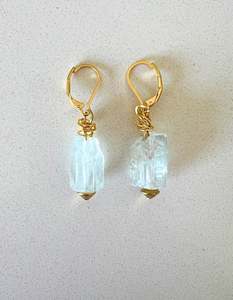 Raw Aquamarine Gold Earrings - Short