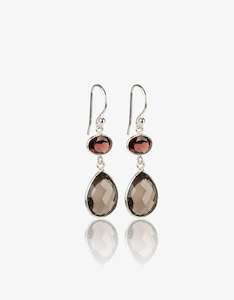 Smokey Quartz: Garnet and Smokey Quartz Silver Earrings