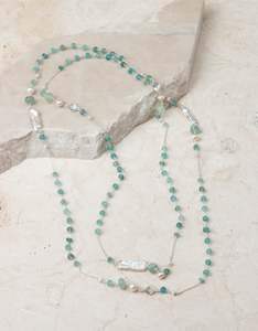 Aquamarine March: Aquamarine, Apatite & Pearl Silver Necklace