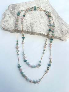 Aquamarine March: Rose, Aqua, Topaz Gold Necklace