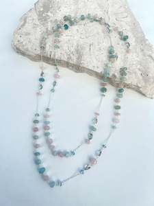 Rose, Aqua, Topaz Gold Silver Necklace