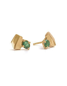 May Emerald: Emerald Yellow Gold Studs
